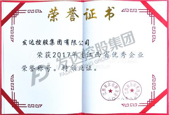 2017年度江西省优秀企业证书
