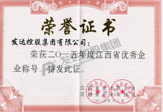 2015年度江西省优秀企业证书